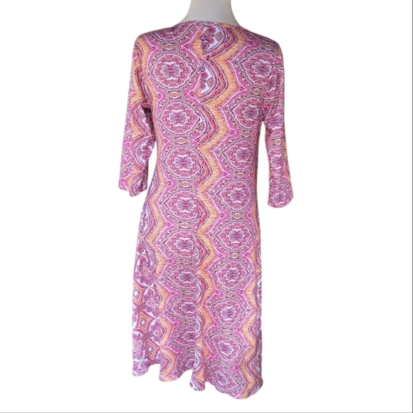 Prana Nadia Veeda Faux Wrap Colorful Orange Pink Midi Dress Size Large - Picture 5 of 9